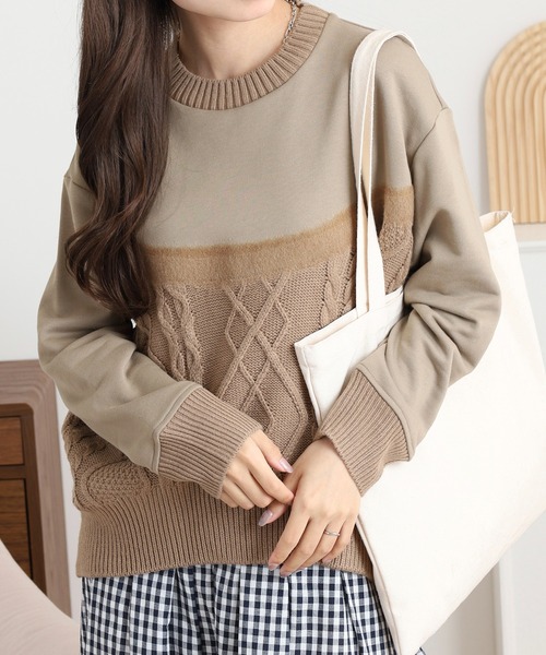 EGLANTINE（エグランティーヌ）の「EGLANTINE ニット切り替えカットソー（Tシャツ/カットソー・レディース・カーキ/ライトベージュ/ブラック・38）」の14枚目の写真