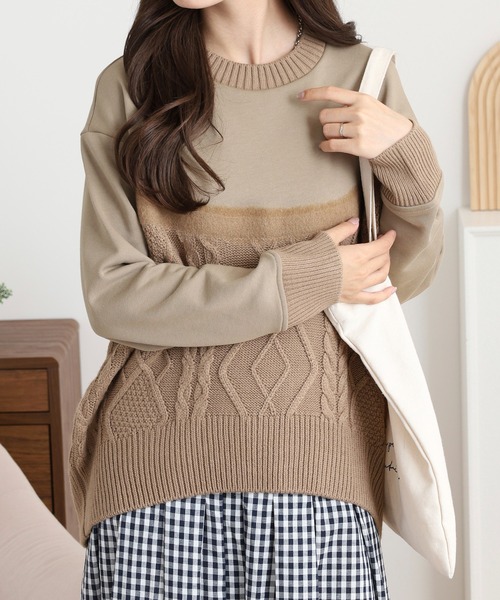 EGLANTINE（エグランティーヌ）の「EGLANTINE ニット切り替えカットソー（Tシャツ/カットソー・レディース・カーキ/ライトベージュ/ブラック・38）」の15枚目の写真