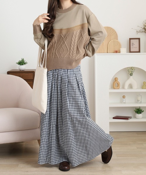 EGLANTINE（エグランティーヌ）の「EGLANTINE ニット切り替えカットソー（Tシャツ/カットソー・レディース・カーキ/ライトベージュ/ブラック・38）」の17枚目の写真