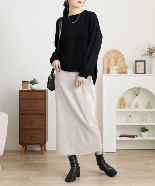 EGLANTINE（エグランティーヌ）の「EGLANTINE ニット切り替えカットソー（Tシャツ/カットソー・レディース・カーキ/ライトベージュ/ブラック・38）」の8枚目の写真