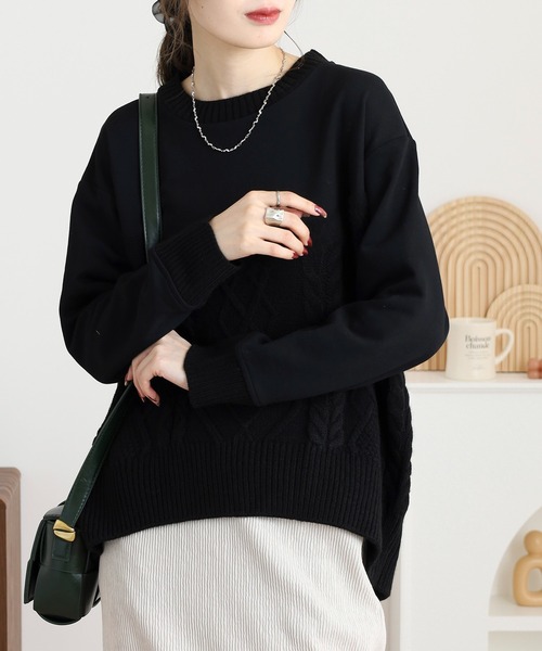 EGLANTINE（エグランティーヌ）の「EGLANTINE ニット切り替えカットソー（Tシャツ/カットソー・レディース・カーキ/ライトベージュ/ブラック・38）」の6枚目の写真
