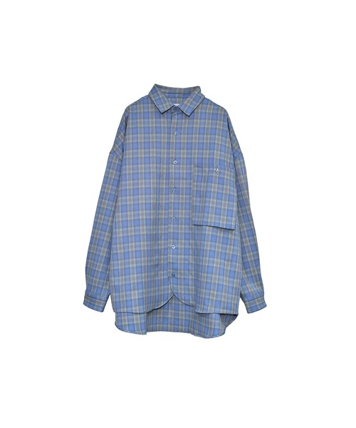 INTERPLAY（インタープレイ）の「【INTERPLAY】Regular Collar OverSize Shirt【Blur Check】（シャツ/ブラウス・メンズ・ネイビー/スカイブルー系/レッド・FREE）」の2枚目の写真