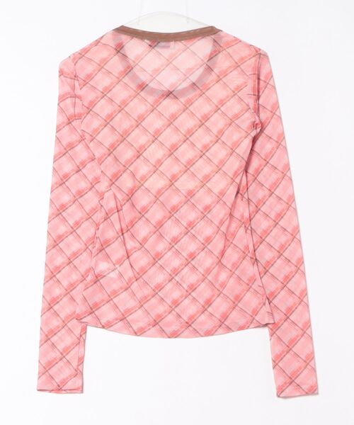 BARELY BLUE（ベアリーブルー）の「【 BARELY BLUE / ベアリーブルー 】 シアー クロス チェック ロンT（Tシャツ/カットソー・レディース・ピンク/ブルー・FREE）」の3枚目の写真