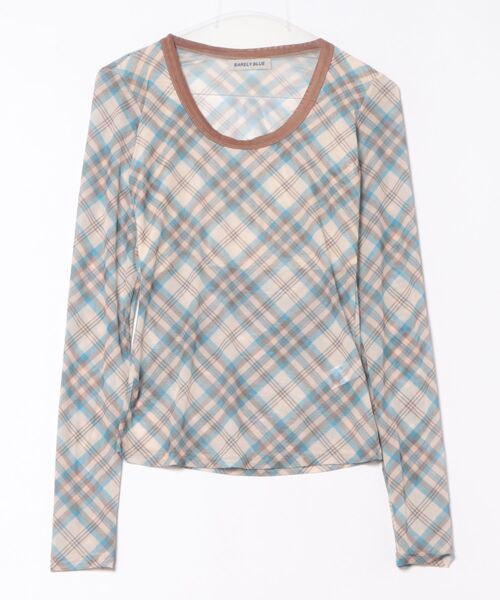 BARELY BLUE（ベアリーブルー）の「【 BARELY BLUE / ベアリーブルー 】 シアー クロス チェック ロンT（Tシャツ/カットソー・レディース・ピンク/ブルー・FREE）」の4枚目の写真