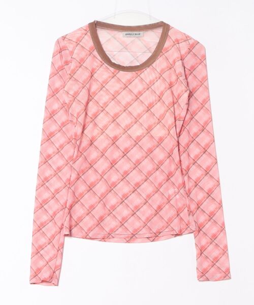 BARELY BLUE（ベアリーブルー）の「【 BARELY BLUE / ベアリーブルー 】 シアー クロス チェック ロンT（Tシャツ/カットソー・レディース・ピンク/ブルー・FREE）」の5枚目の写真