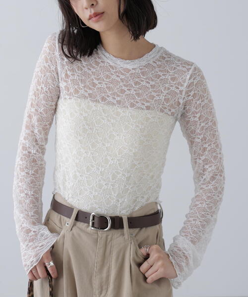 FREE'S MART（フリーズマート）の「ショート丈レーストップス（Tシャツ/カットソー・レディース・ホワイト/ブラウン/ブラック・FREE）」の2枚目の写真