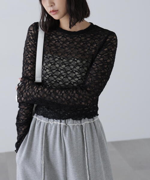 FREE'S MART（フリーズマート）の「ショート丈レーストップス（Tシャツ/カットソー・レディース・ホワイト/ブラウン/ブラック・FREE）」の3枚目の写真