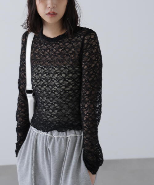 FREE'S MART（フリーズマート）の「ショート丈レーストップス（Tシャツ/カットソー・レディース・ホワイト/ブラウン/ブラック・FREE）」の5枚目の写真