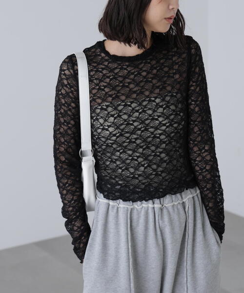 FREE'S MART（フリーズマート）の「ショート丈レーストップス（Tシャツ/カットソー・レディース・ホワイト/ブラウン/ブラック・FREE）」の6枚目の写真