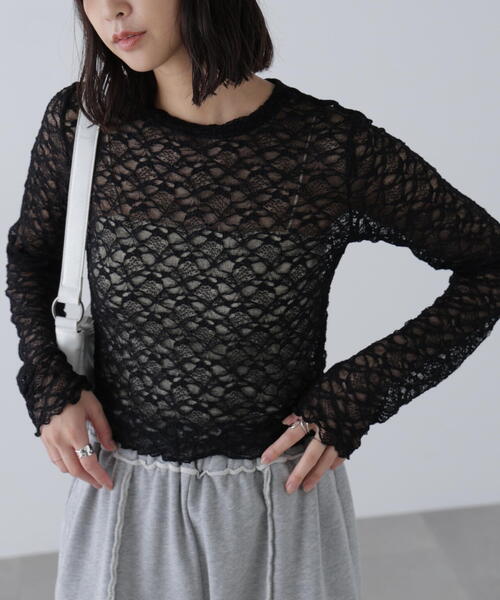 FREE'S MART（フリーズマート）の「ショート丈レーストップス（Tシャツ/カットソー・レディース・ホワイト/ブラウン/ブラック・FREE）」の7枚目の写真