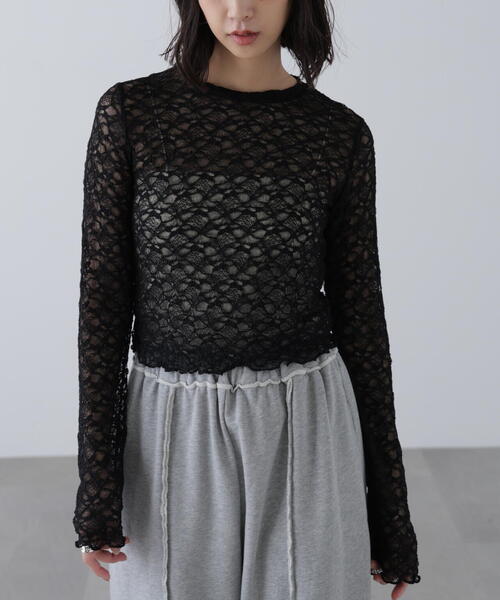 FREE'S MART（フリーズマート）の「ショート丈レーストップス（Tシャツ/カットソー・レディース・ホワイト/ブラウン/ブラック・FREE）」の12枚目の写真