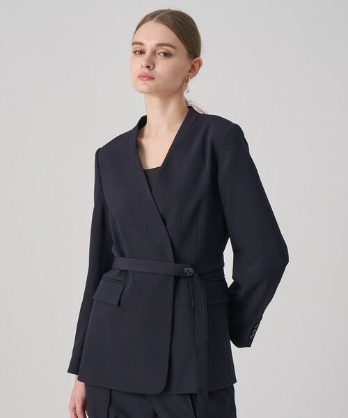 ANAYI（アナイ）の「【セットアップ対応商品】ポリウールノーカラーベルテッドジャケット（その他アウター・レディース・ブラック/ネイビー・36/38/34）」の2枚目の写真