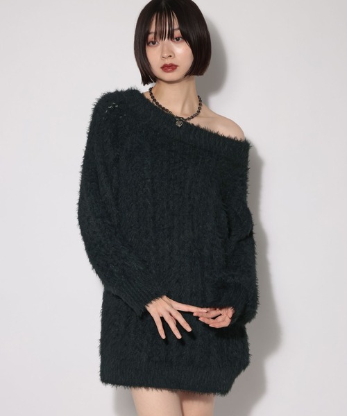 PAGEBOY(ページボーイ)の「ゆるフワニットワンピース(ワンピース・レディース・オフホワイト/ブラック・FREE)」の2枚目の写真