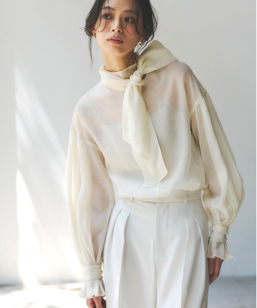 【ぐまち】anuans ハイネックシアーボウタイブラウス ハイネックシアーボウタイブラウス