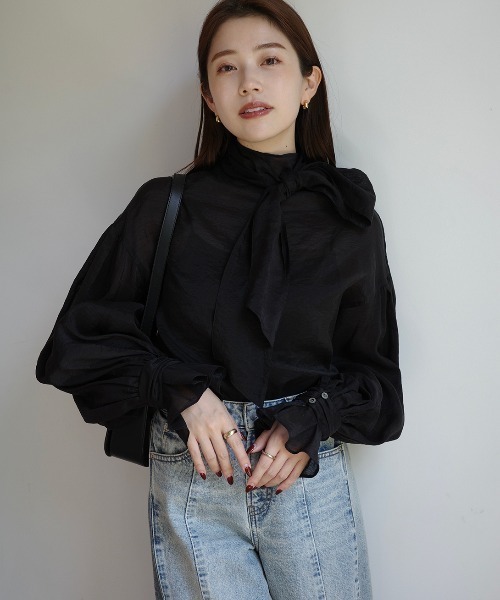 ハイネックシアーボウタイブラウス（シャツ/ブラウス）｜anuans