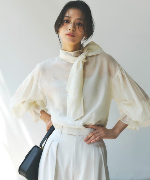 anuans（アニュアンス）の「ハイネックシアーボウタイブラウス（シャツ/ブラウス・レディース・ブラック/アイボリー/イエロー・FREE）」の20枚目の写真
