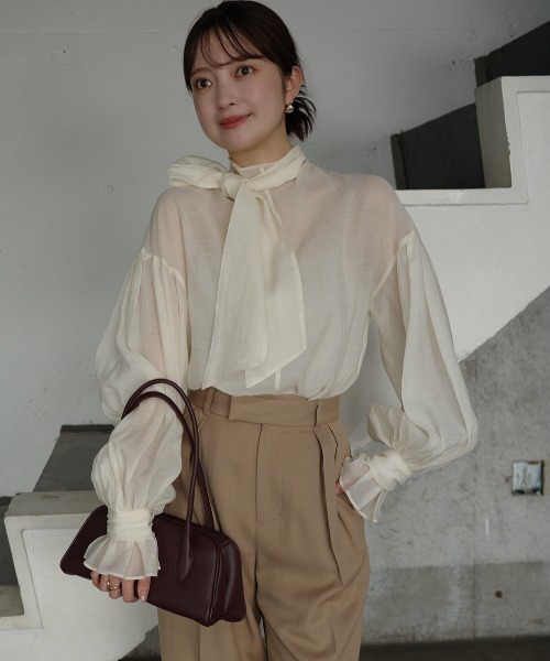 セール】ハイネックシアーボウタイブラウス（シャツ/ブラウス