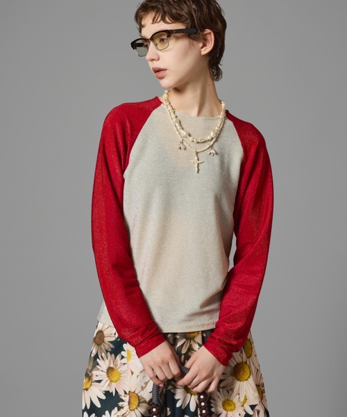 NON TOKYO（ノントーキョー）の「NON TOKYO/ノントーキョー/グリッターラグランカットソー（Tシャツ/カットソー・レディース・ネイビー/レッド/グリーン・F）」の3枚目の写真