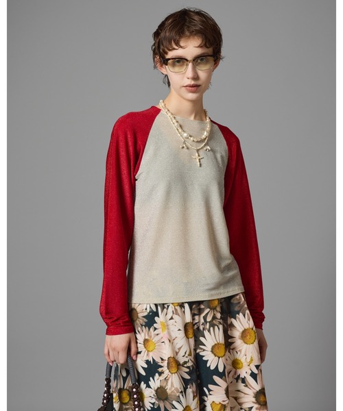 NON TOKYO（ノントーキョー）の「NON TOKYO/ノントーキョー/グリッターラグランカットソー（Tシャツ/カットソー・レディース・ネイビー/レッド/グリーン・F）」の9枚目の写真