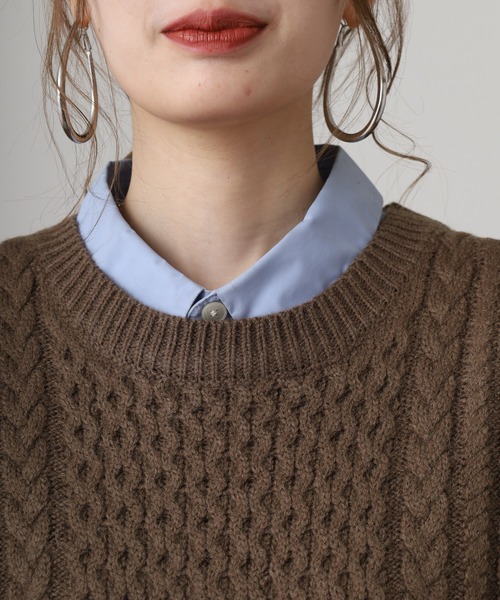 新品45Rコットンニットウール紡ケーブルベスト ケーブル柄ニットベスト - ベルーナ【公式】