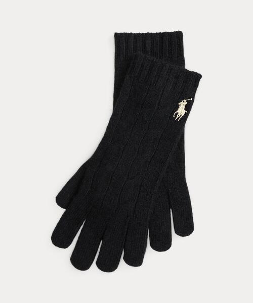 POLO RALPH LAUREN(ポロ ラルフ ローレン)の「ケーブルニット ウールカシミヤ グローブ(手袋・レディース・ブラック系1・ONE)」の1枚目の写真