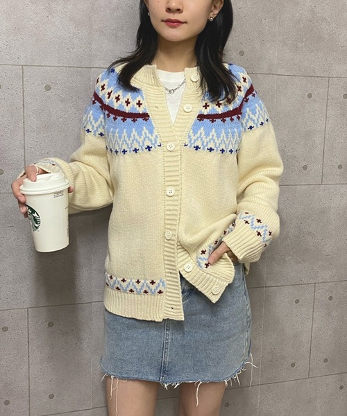 NANEA（ナネア）の「ノルディック柄ジャガードニットカーディガン（カーディガン/ボレロ・レディース・ホワイト/ブラウン・フリー）」の16枚目の写真
