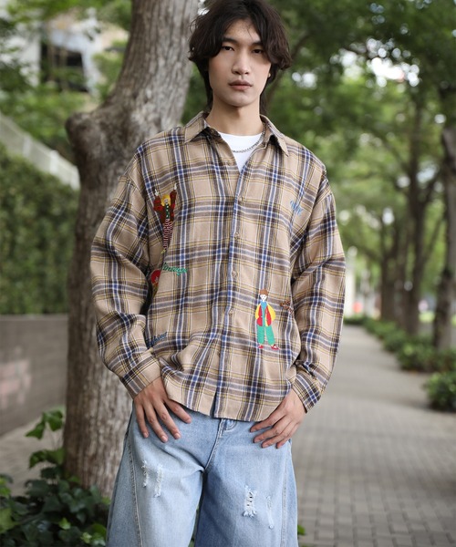 セール】HOOK -original- レトロ古着風 キャラクター刺繍チェック