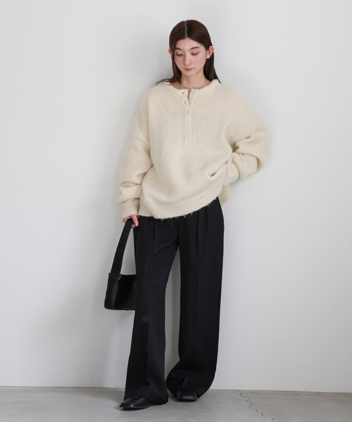 select MOCA（セレクトモカ）の「ウールタッチヘンリーネックオーバーニット（ニット/セーター・レディース・ピンク/アイボリー/ブラック/グレー・FREE）」の11枚目の写真