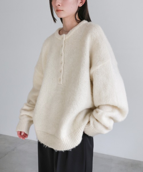 select MOCA（セレクトモカ）の「ウールタッチヘンリーネックオーバーニット（ニット/セーター・レディース・ピンク/アイボリー/ブラック/グレー・FREE）」の14枚目の写真
