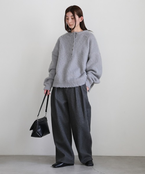 select MOCA（セレクトモカ）の「ウールタッチヘンリーネックオーバーニット（ニット/セーター・レディース・ピンク/アイボリー/ブラック/グレー・FREE）」の7枚目の写真