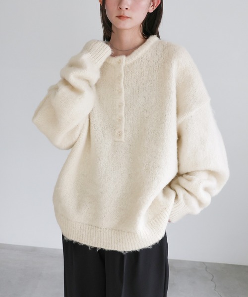 select MOCA（セレクトモカ）の「ウールタッチヘンリーネックオーバーニット（ニット/セーター・レディース・ピンク/アイボリー/ブラック/グレー・FREE）」の9枚目の写真