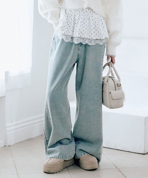 OLIVE des OLIVE(オリーブデオリーブ)の「ワイドデニムパンツ(デニムパンツ・レディース・グレー/ブルー・MEDIUM/SMALL)」の18枚目の写真