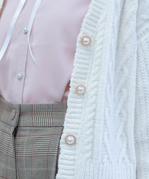 axes femme POETIQUE(アクシーズファムポエティック)の「レースアップモールニットカーディガン(カーディガン/ボレロ・レディース・キナリ/ピンク/パープル・MEDIUM)」の12枚目の写真