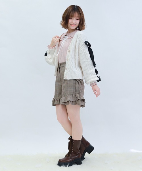 axes femme POETIQUE(アクシーズファムポエティック)の「レースアップモールニットカーディガン(カーディガン/ボレロ・レディース・キナリ/ピンク/パープル・MEDIUM)」の14枚目の写真