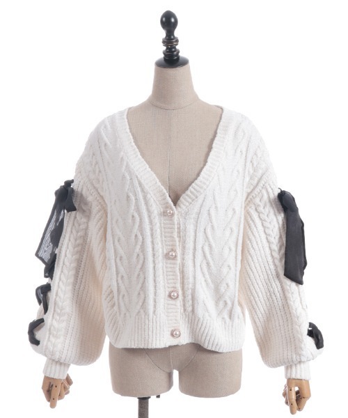 axes femme POETIQUE(アクシーズファムポエティック)の「レースアップモールニットカーディガン(カーディガン/ボレロ・レディース・キナリ/ピンク/パープル・MEDIUM)」の15枚目の写真