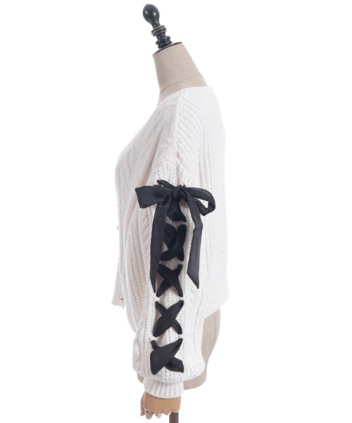 axes femme POETIQUE(アクシーズファムポエティック)の「レースアップモールニットカーディガン(カーディガン/ボレロ・レディース・キナリ/ピンク/パープル・MEDIUM)」の16枚目の写真