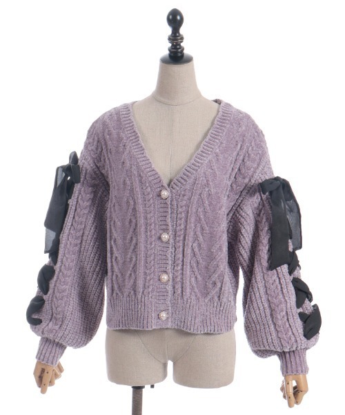 axes femme POETIQUE(アクシーズファムポエティック)の「レースアップモールニットカーディガン(カーディガン/ボレロ・レディース・キナリ/ピンク/パープル・MEDIUM)」の22枚目の写真