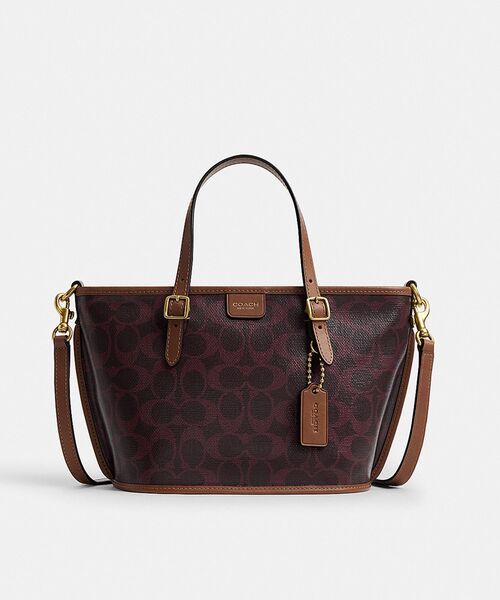 COACH コーチ チョコレートブラウン×シグネチャー  肩かけショルダージップトートバッグ COACH ショルダーバッグ 肩掛け シグネチャー F11098 レディース