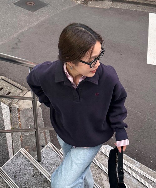 fredy emue(フレディエミュ)の「FR刺繍衿付き起毛スウェットプルオーバー(スウェット・レディース・ボルドー/ネイビー/アイボリー/グレー・38)」の2枚目の写真