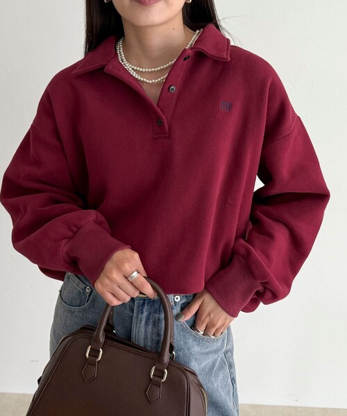 fredy emue(フレディエミュ)の「FR刺繍衿付き起毛スウェットプルオーバー(スウェット・レディース・ボルドー/ネイビー/アイボリー/グレー・38)」の4枚目の写真