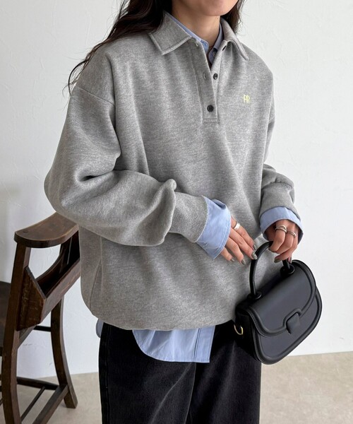 fredy emue(フレディエミュ)の「FR刺繍衿付き起毛スウェットプルオーバー(スウェット・レディース・ボルドー/ネイビー/アイボリー/グレー・38)」の10枚目の写真