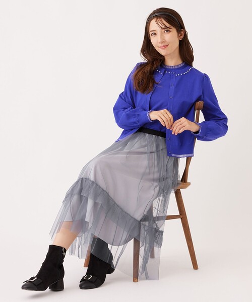 TO BE CHIC（トゥー ビー シック）の「シアーレイヤー カーディガン（カーディガン/ボレロ・レディース・ブラック/オフホワイト/オレンジ/ライトブルー・40/42）」の5枚目の写真