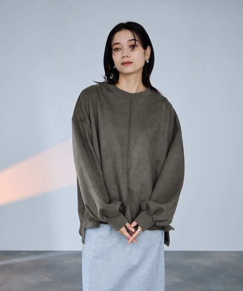 Mac-House（マックハウス）の「milli de l'air  スエードライクボックスシルエットプルオーバー（Tシャツ/カットソー・レディース・アイボリー/ダークグレー/ブラウン・M）」の12枚目の写真