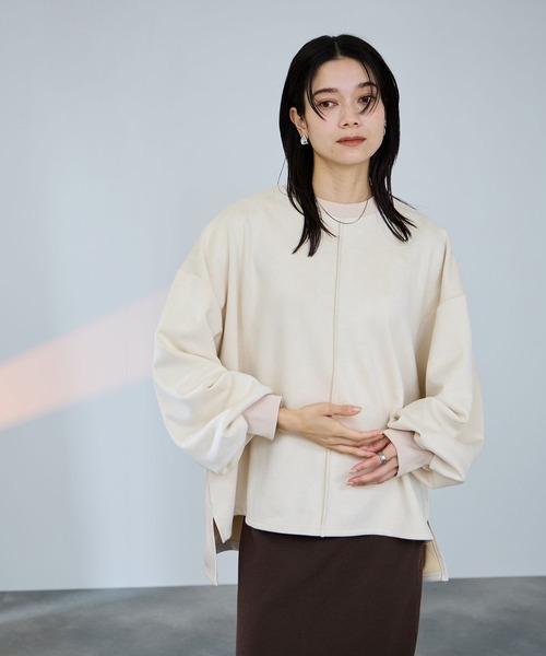 Mac-House（マックハウス）の「milli de l'air  スエードライクボックスシルエットプルオーバー（Tシャツ/カットソー・レディース・アイボリー/ダークグレー/ブラウン・M）」の15枚目の写真