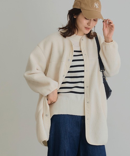 セール】《洗える》エブ楽 ボアノーカラーコート【CROSS FUNCTION