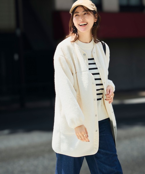 CROSS FUNCTION（クロスファンクション）の「《洗える》エブ楽 ボアノーカラーコート【CROSS FUNCTION/クロスファンクション】（ノーカラーコート・レディース・アイボリー/チャコールグレー/ブラック/モカ・LL/L/M）」の12枚目の写真