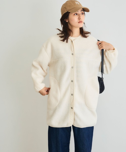 CROSS FUNCTION（クロスファンクション）の「《洗える》エブ楽 ボアノーカラーコート【CROSS FUNCTION/クロスファンクション】（ノーカラーコート・レディース・アイボリー/チャコールグレー/ブラック/モカ・LL/L/M）」の6枚目の写真