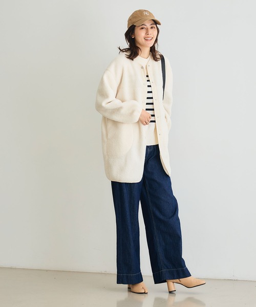 CROSS FUNCTION（クロスファンクション）の「《洗える》エブ楽 ボアノーカラーコート【CROSS FUNCTION/クロスファンクション】（ノーカラーコート・レディース・アイボリー/チャコールグレー/ブラック/モカ・LL/L/M）」の10枚目の写真