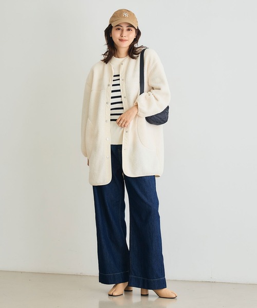 CROSS FUNCTION（クロスファンクション）の「《洗える》エブ楽 ボアノーカラーコート【CROSS FUNCTION/クロスファンクション】（ノーカラーコート・レディース・アイボリー/チャコールグレー/ブラック/モカ・LL/L/M）」の9枚目の写真