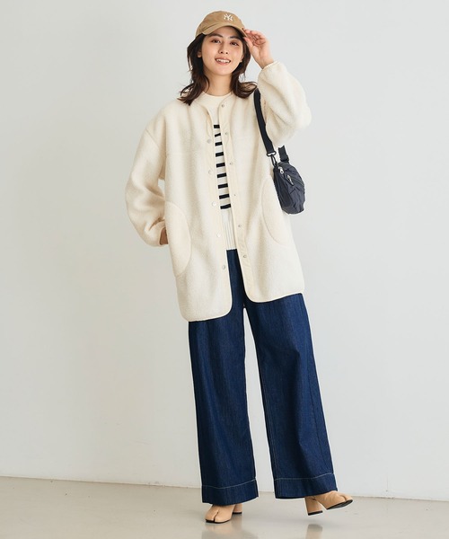 CROSS FUNCTION（クロスファンクション）の「《洗える》エブ楽 ボアノーカラーコート【CROSS FUNCTION/クロスファンクション】（ノーカラーコート・レディース・アイボリー/チャコールグレー/ブラック/モカ・LL/L/M）」の8枚目の写真